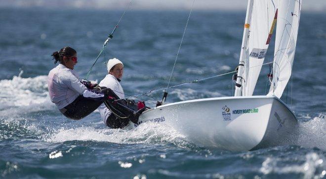 Sofia Toro and Laura Sarasola, ESP, Women's Two Person Dinghy (470) at day two - 2015 ISAF Sailing WC Weymouth and Portland © onEdition http://www.onEdition.com